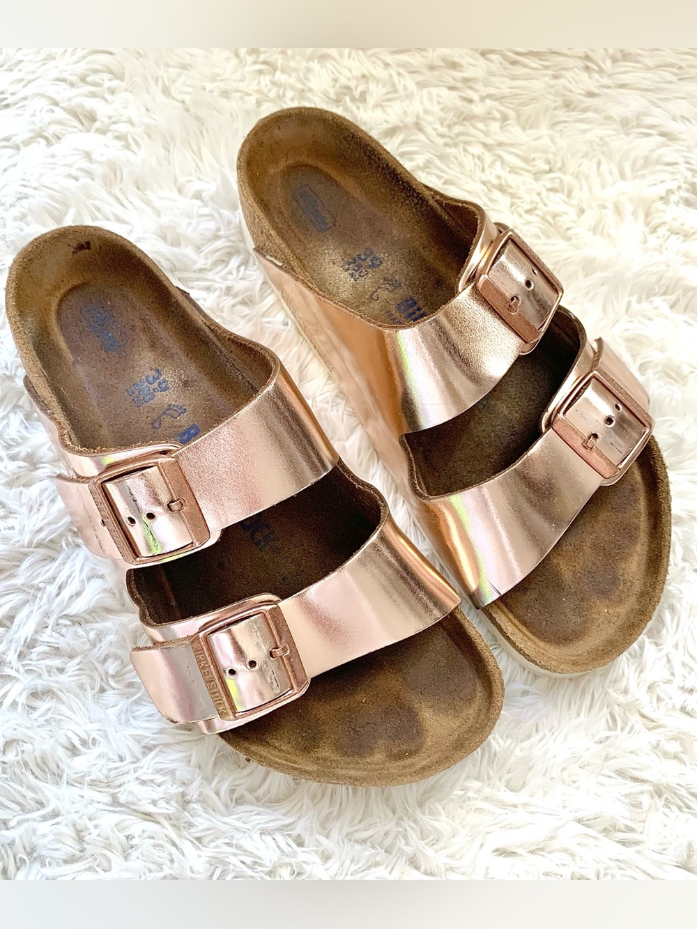Birkenstock Arizona Metallic Rose Gold Leather Sandals Soft Footbed EU 39 US 8.5